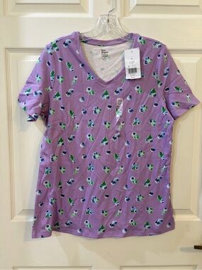 Kim Rogers Lavender V-Neck Tee with Blueberry Print NWT